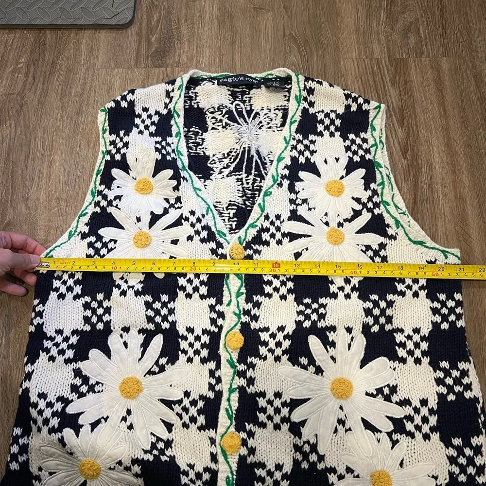 Navy & White Daisy Knit Vest with Yellow Accents - Picture 7 of 10